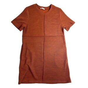 Sweater‎ Dress Large Red Orange Ribbed Short Sleeve by New In